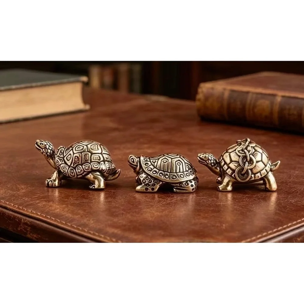 3pc Miniature Brass Turtle Figures Gold Metal New
